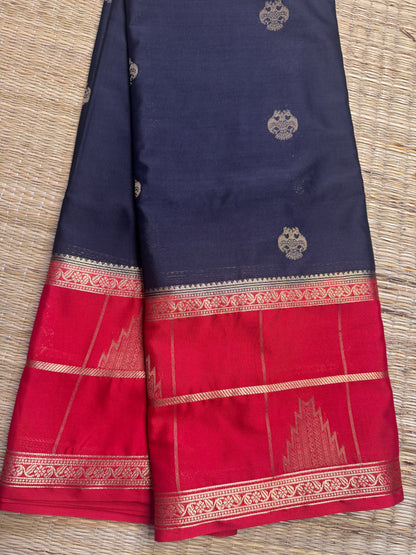 Black Temple Gandaberunda Semi Crepe Silk