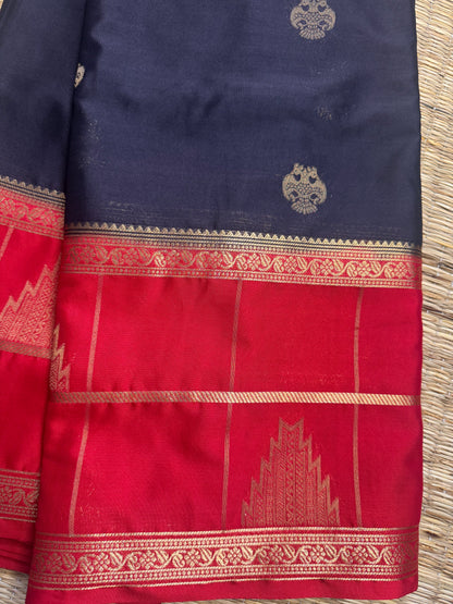 Black Temple Gandaberunda Semi Crepe Silk