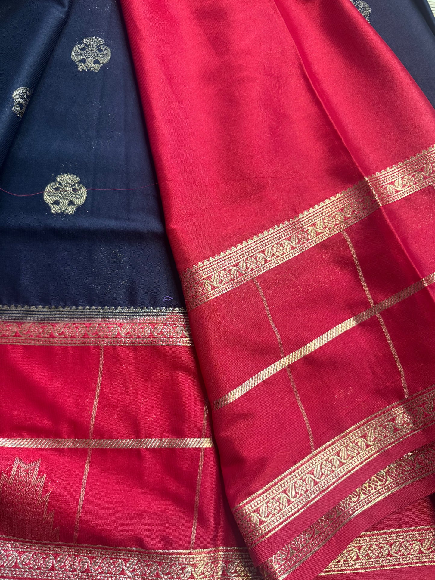 Black Temple Gandaberunda Semi Crepe Silk