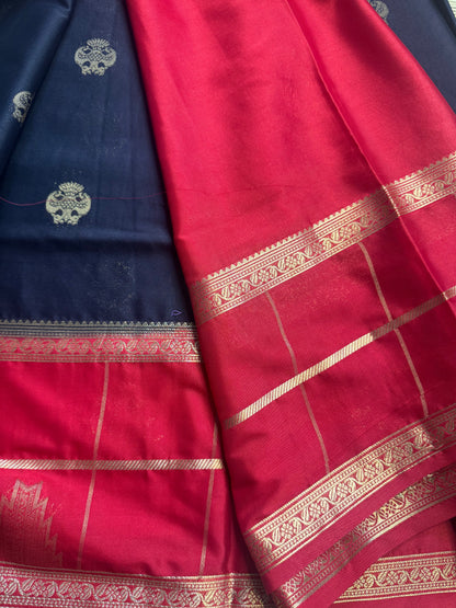 Black Temple Gandaberunda Semi Crepe Silk