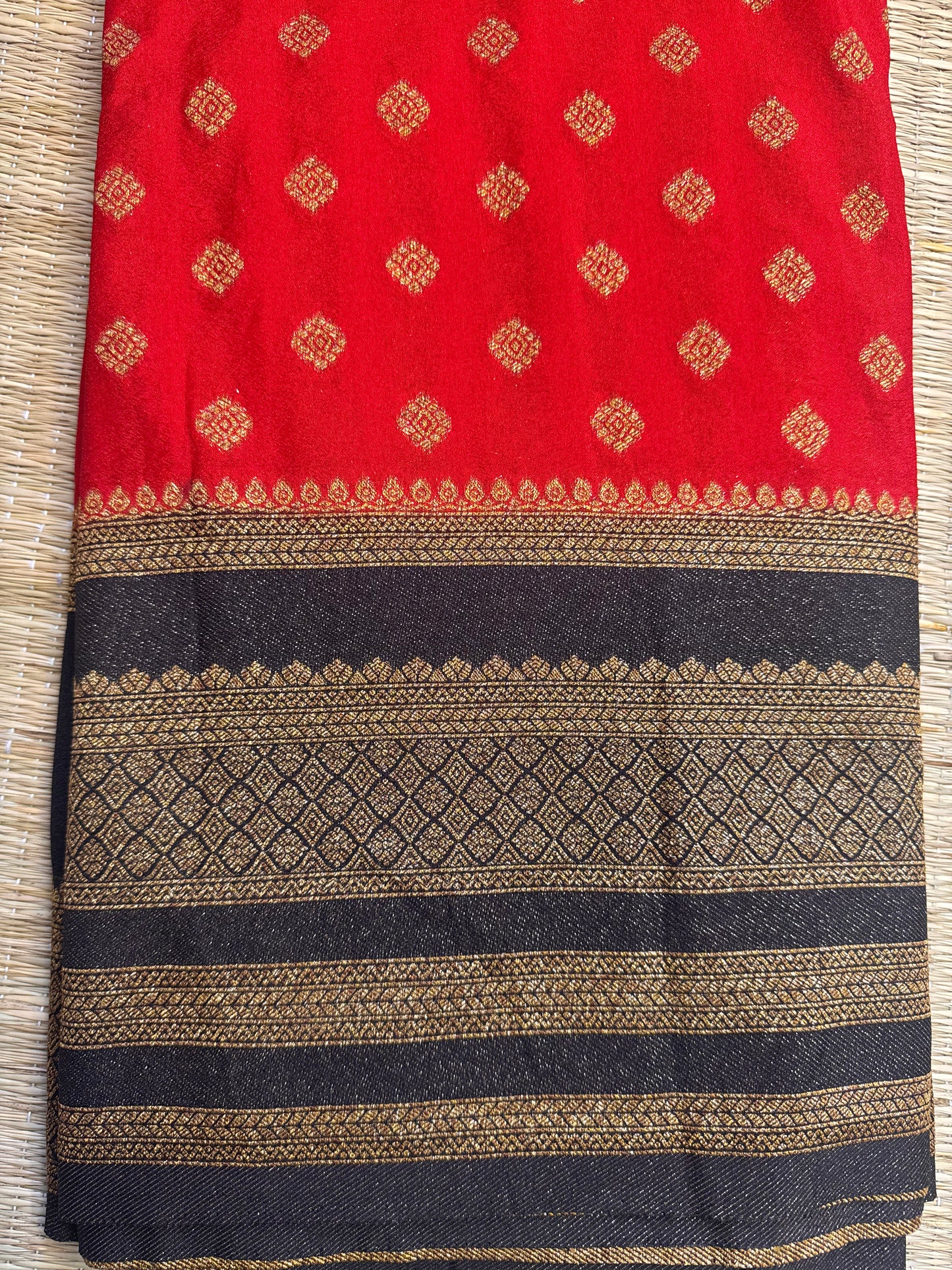 Red with Black Khaddi Georgette Saree