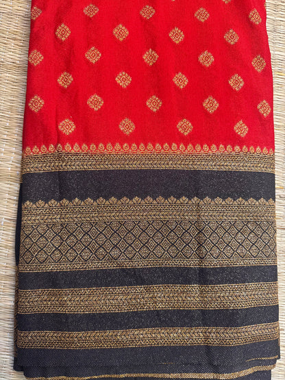 Red with Black Khaddi Georgette Saree