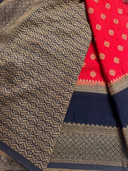 Red with Black Khaddi Georgette Saree