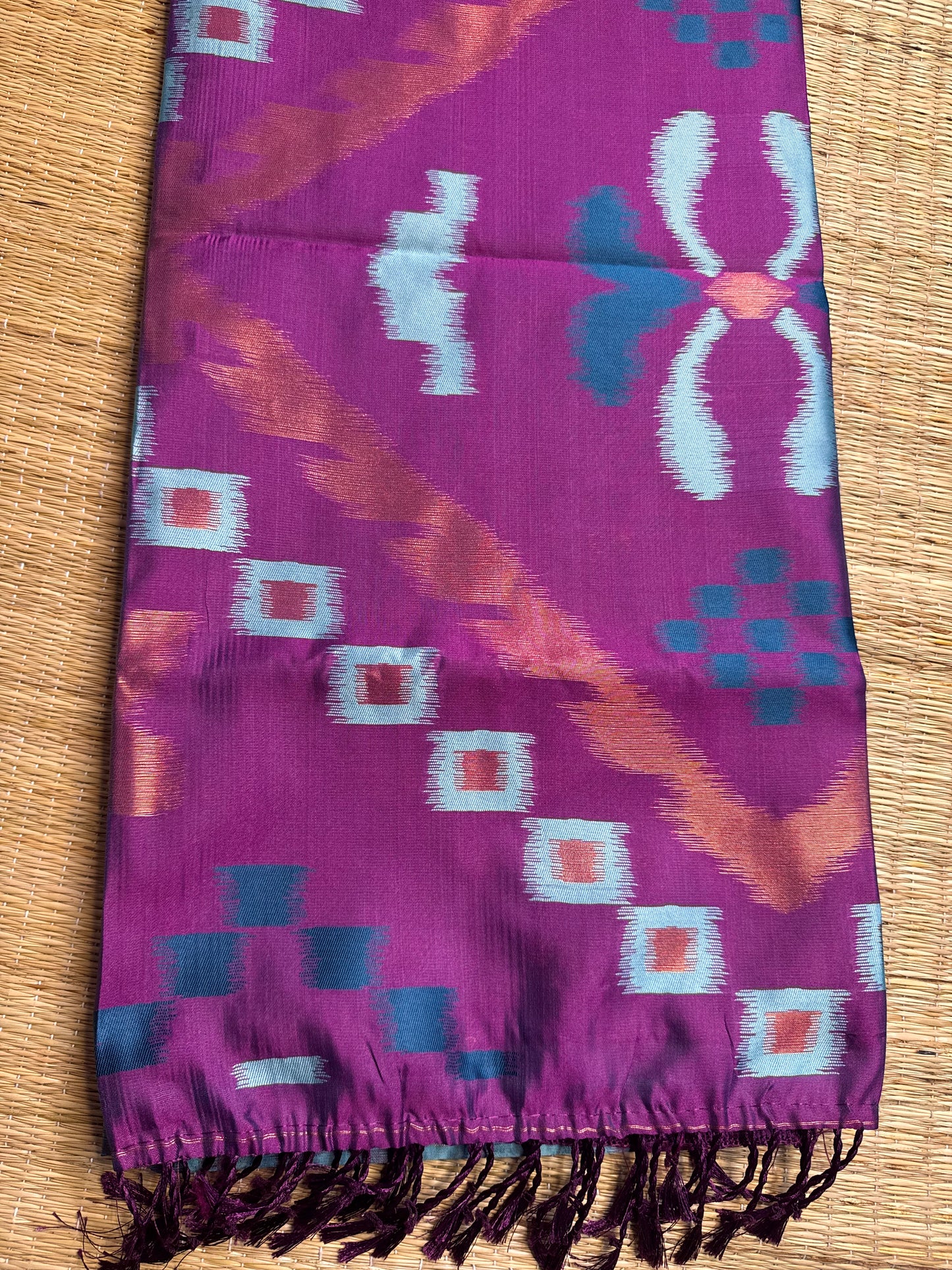 Sky Blue with Purple Soft Silk Ikat Saree