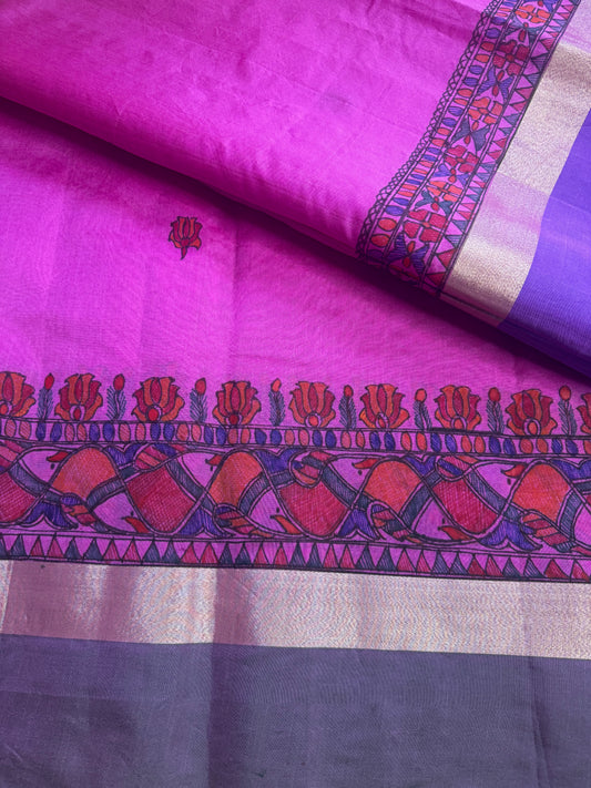 Madhubani Heritage Saree – Fuchsia Pink