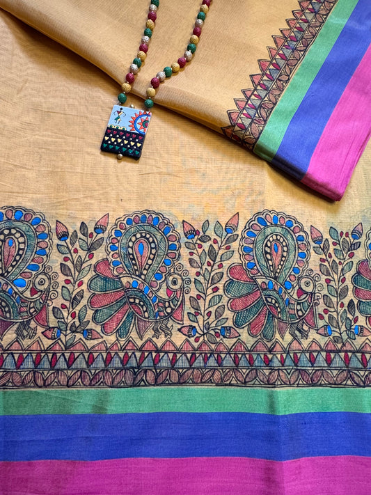 Madhubani Heritage Saree – Sunlit Yellow
