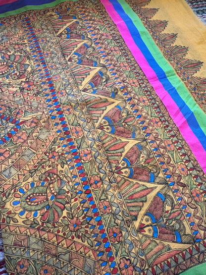 Madhubani Heritage Saree – Sunlit Yellow
