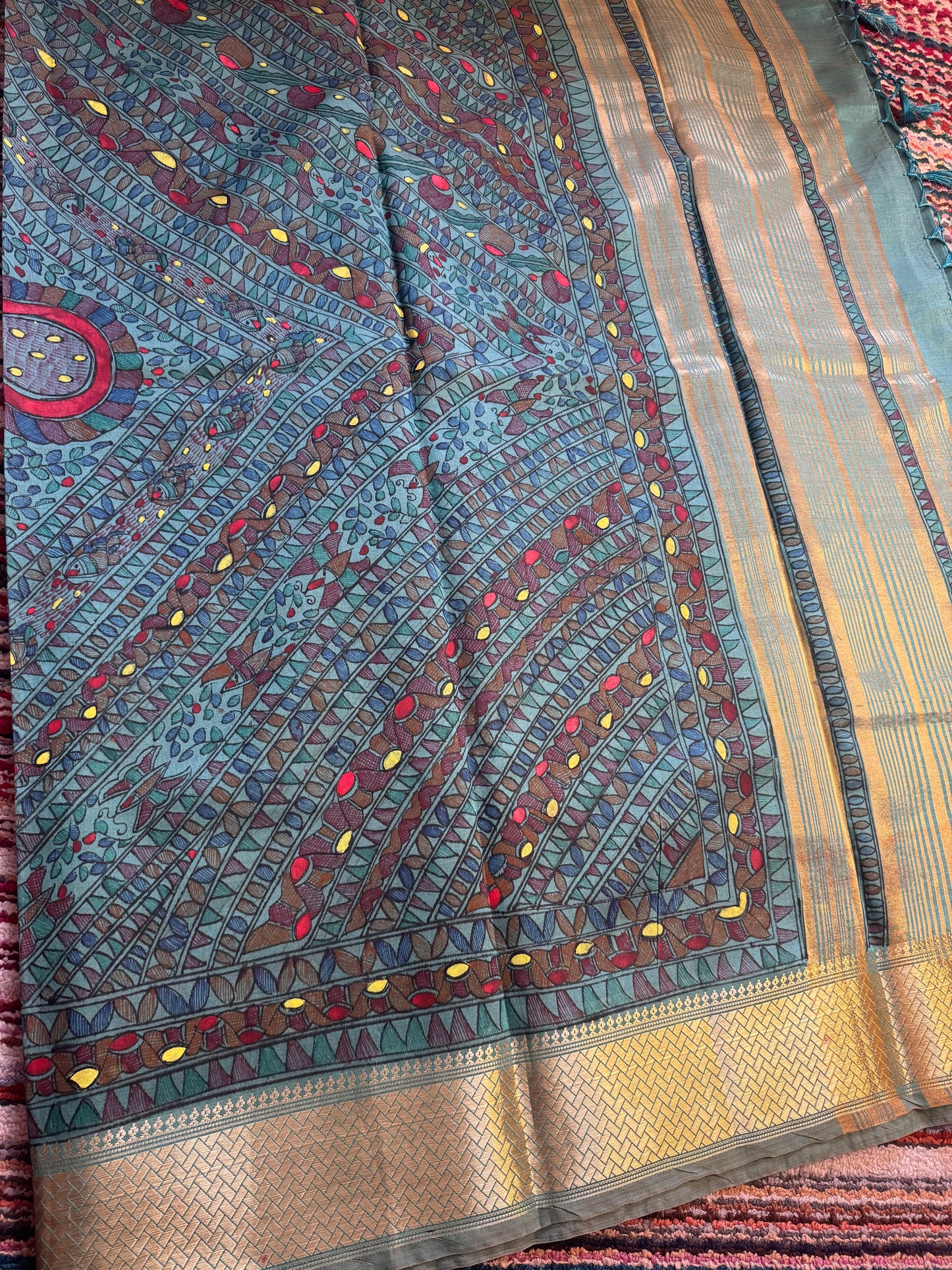 Madhubani Heritage Saree – (Pastel Blue)
