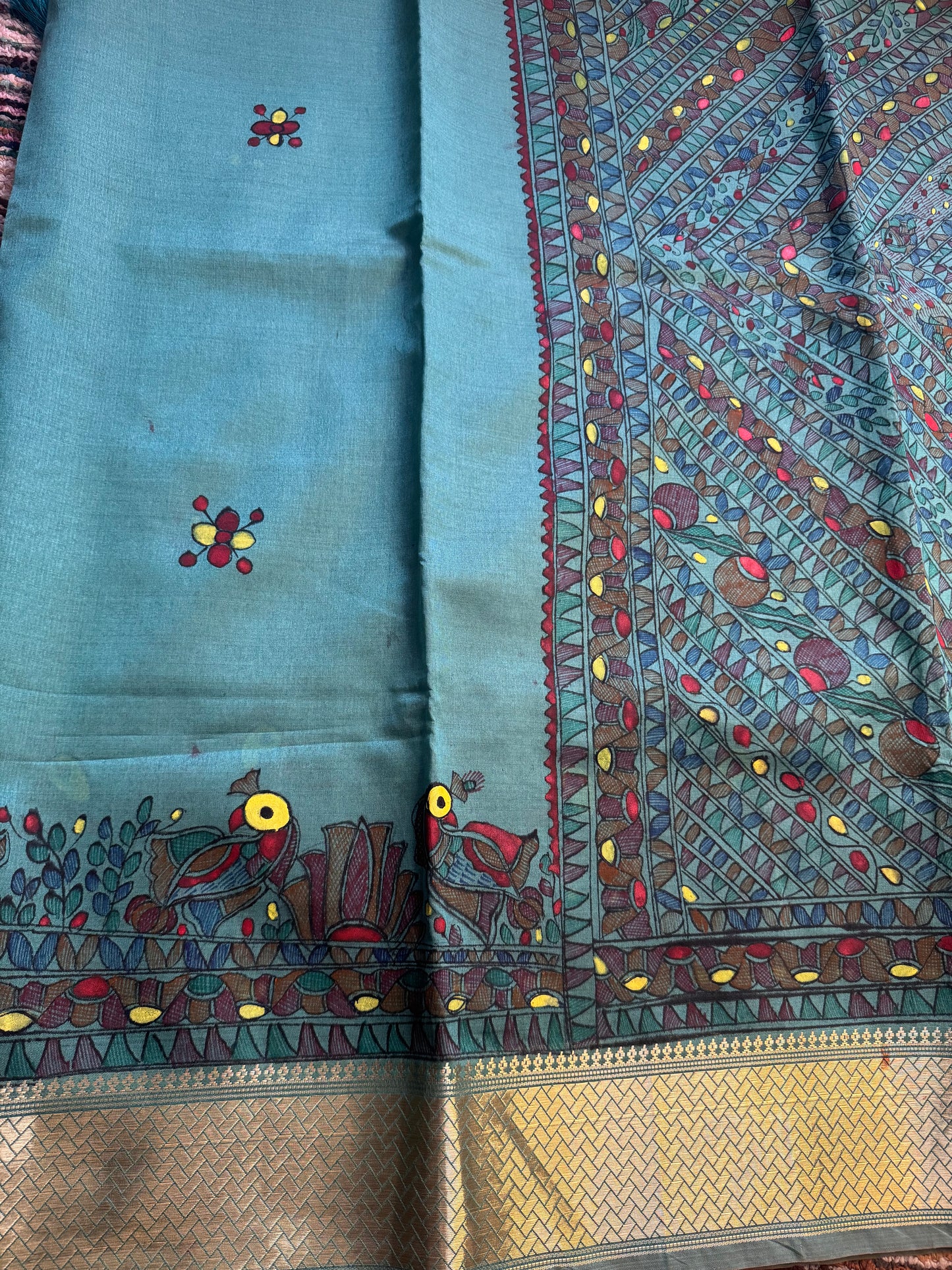 Madhubani Heritage Saree – (Pastel Blue)