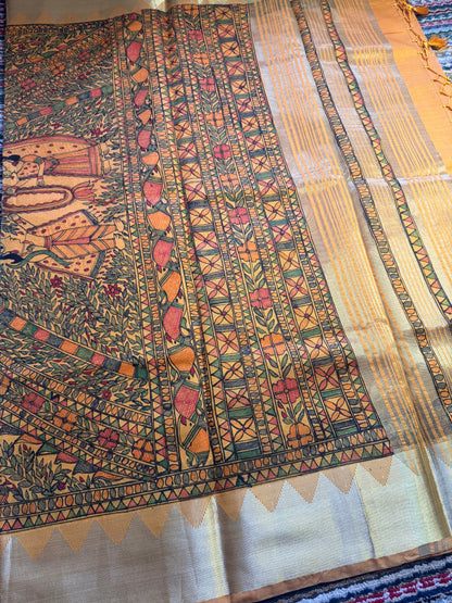 Madhubani Heritage Saree – (Sandal Yellow)