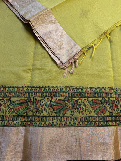 Madhubani Heritage Saree – (Parrot Green)