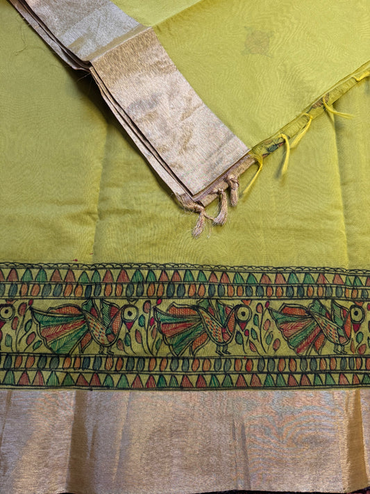 Madhubani Heritage Saree – (Parrot Green)