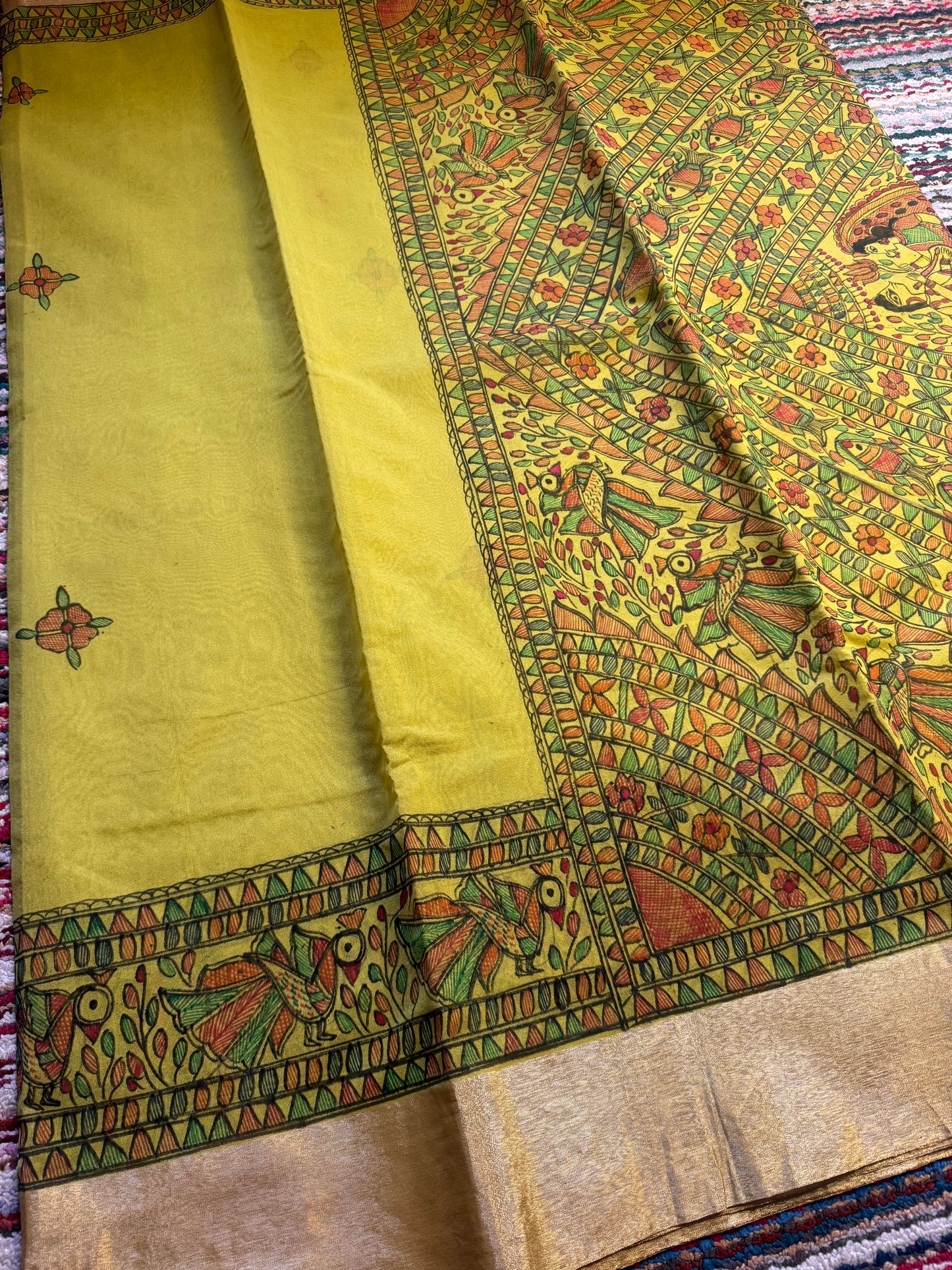 Madhubani Heritage Saree – (Parrot Green)