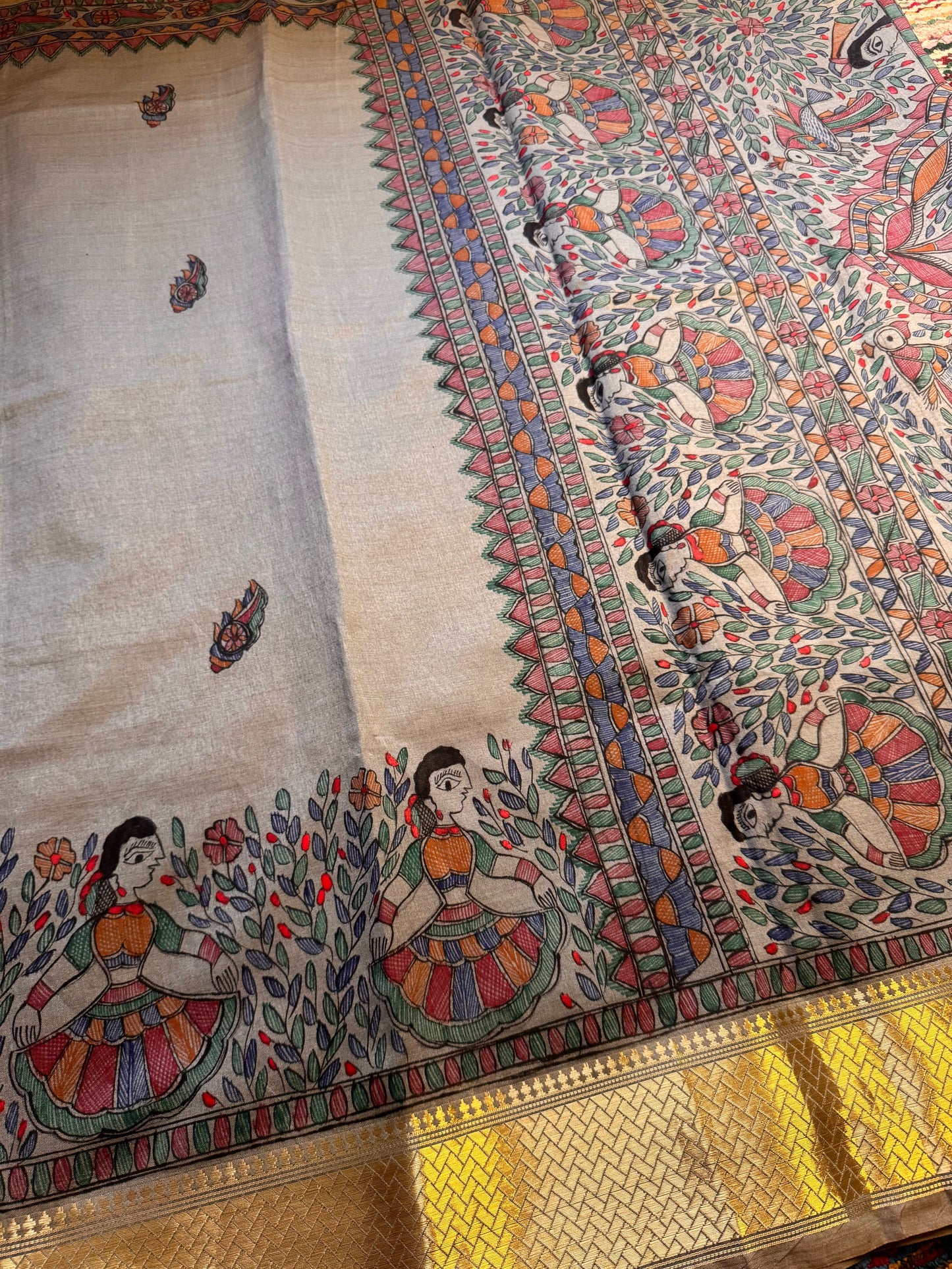 Madhubani Heritage Saree – (Grey)