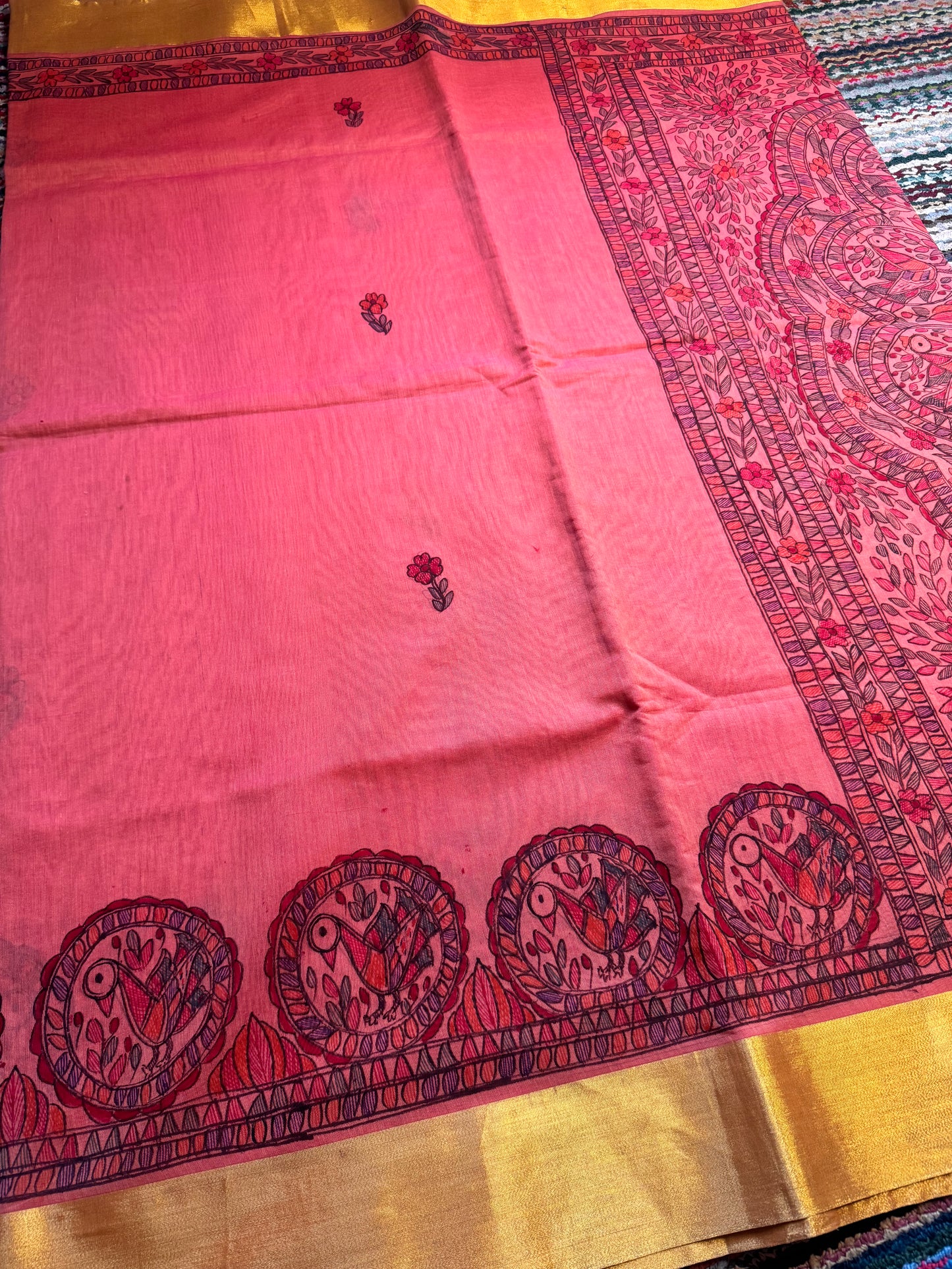 Madhubani Heritage Saree – (Peach Pink)