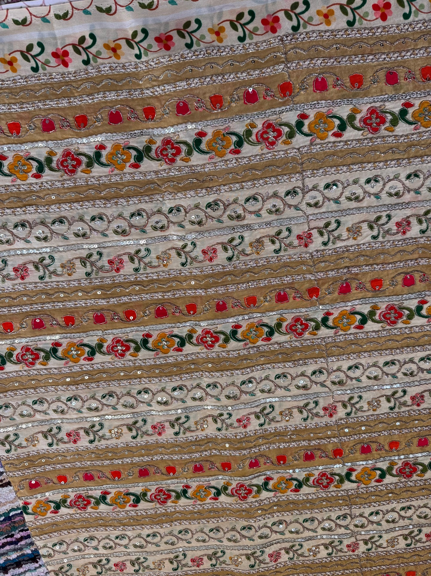 Cream Gold kalamkari Crepe Blouse Piece/Material