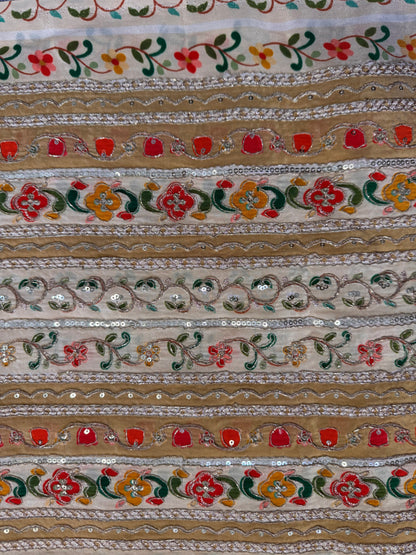 Cream Gold kalamkari Crepe Blouse Piece/Material