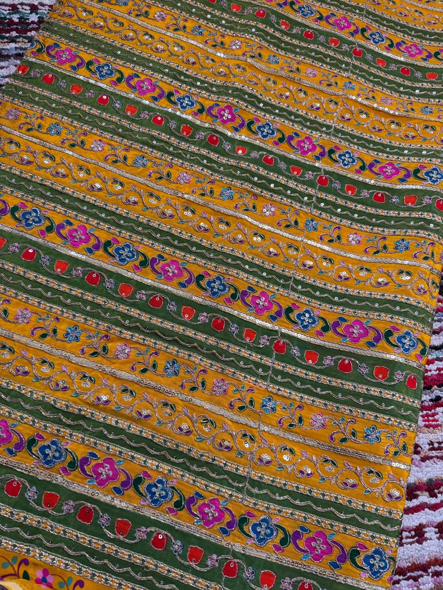 Yellow Green kalamkari Crepe Blouse Piece/Material