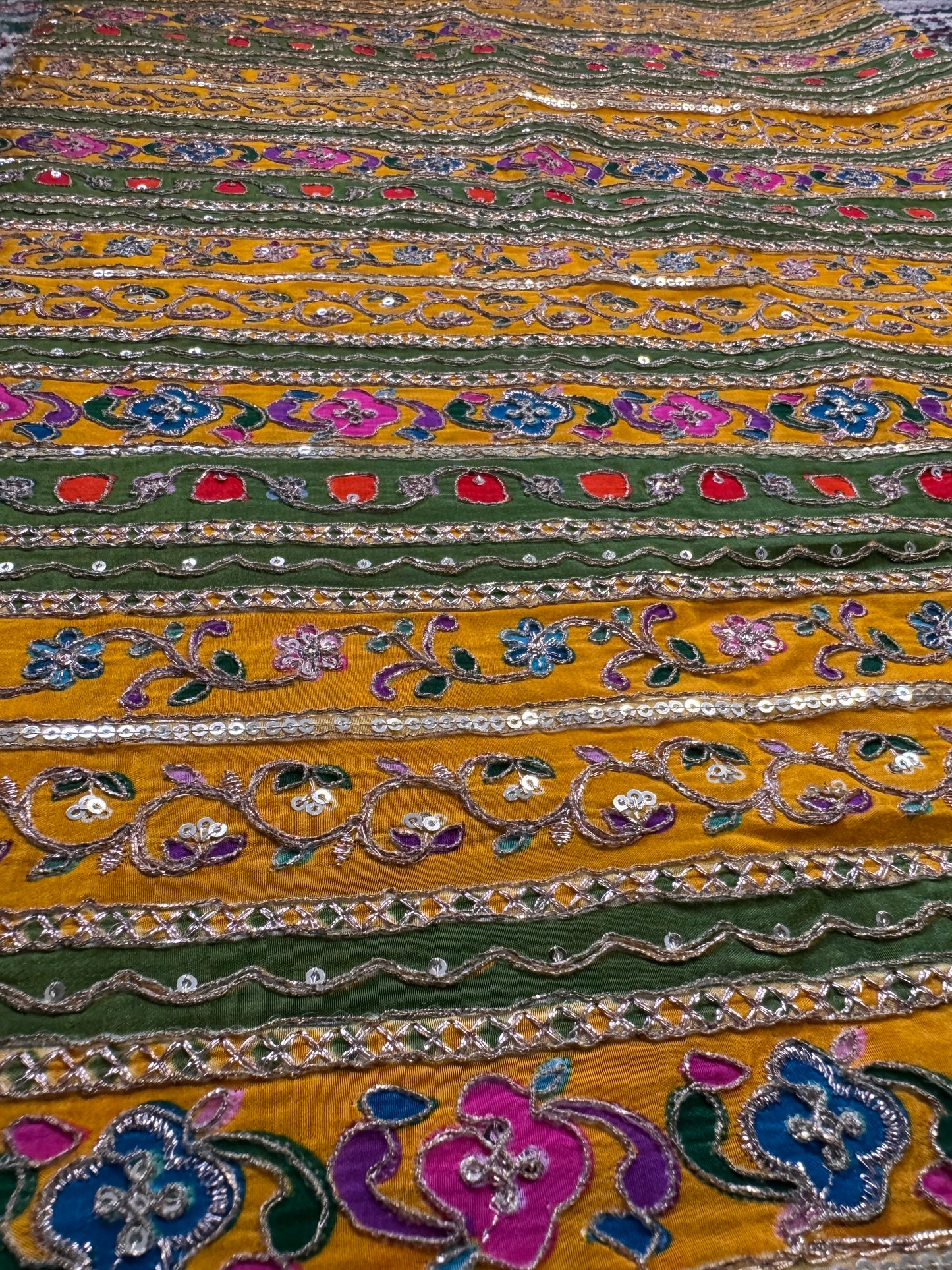 Yellow Green kalamkari Crepe Blouse Piece/Material