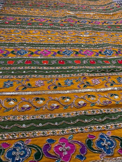 Yellow Green kalamkari Crepe Blouse Piece/Material