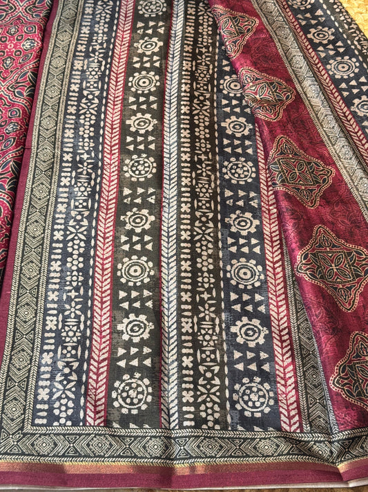 Semi Chanderi Silk with Ajrak Print