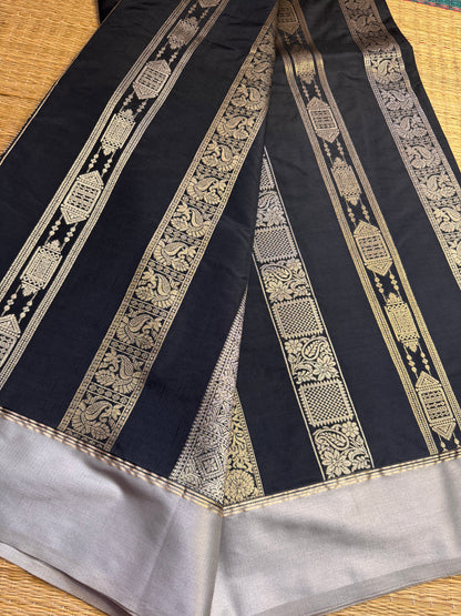 Black Semi kanchi Dual Tone Zari Saree