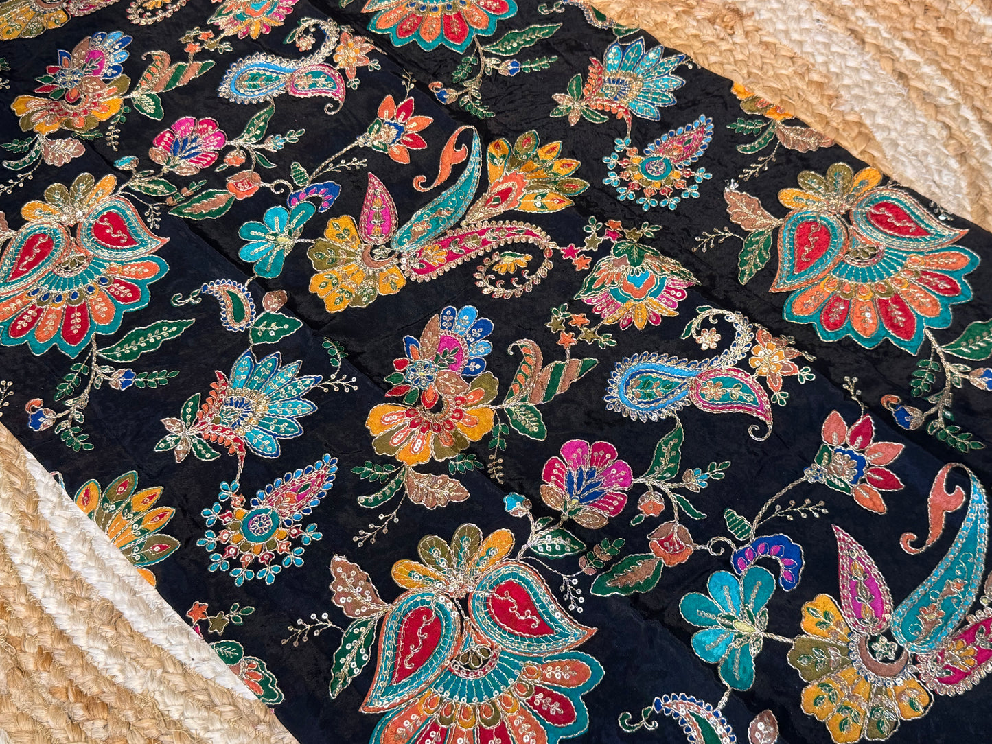 Black kalamkari Crepe Blouse Piece/Material