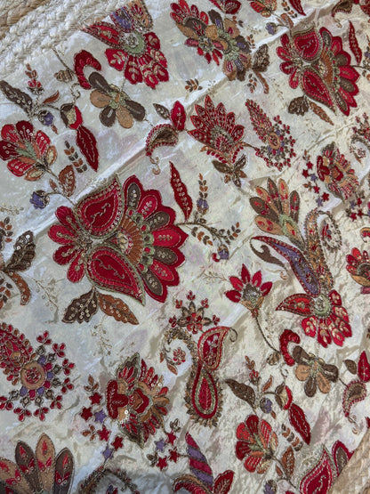 Cream with Maroon kalamkari Crepe Blouse Piece/Material