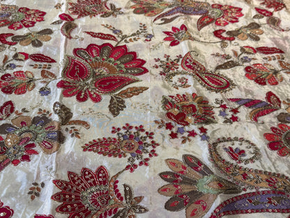 Cream with Maroon kalamkari Crepe Blouse Piece/Material