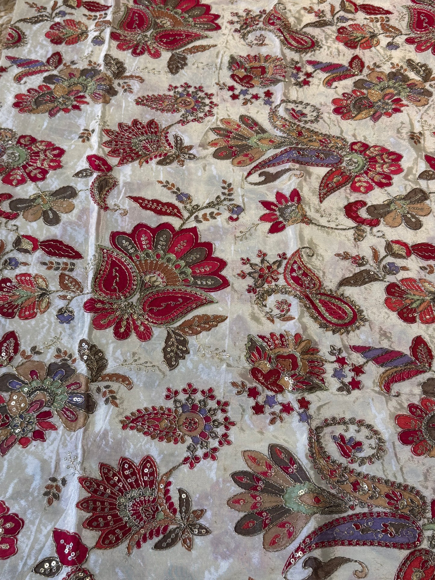 Cream with Maroon kalamkari Crepe Blouse Piece/Material