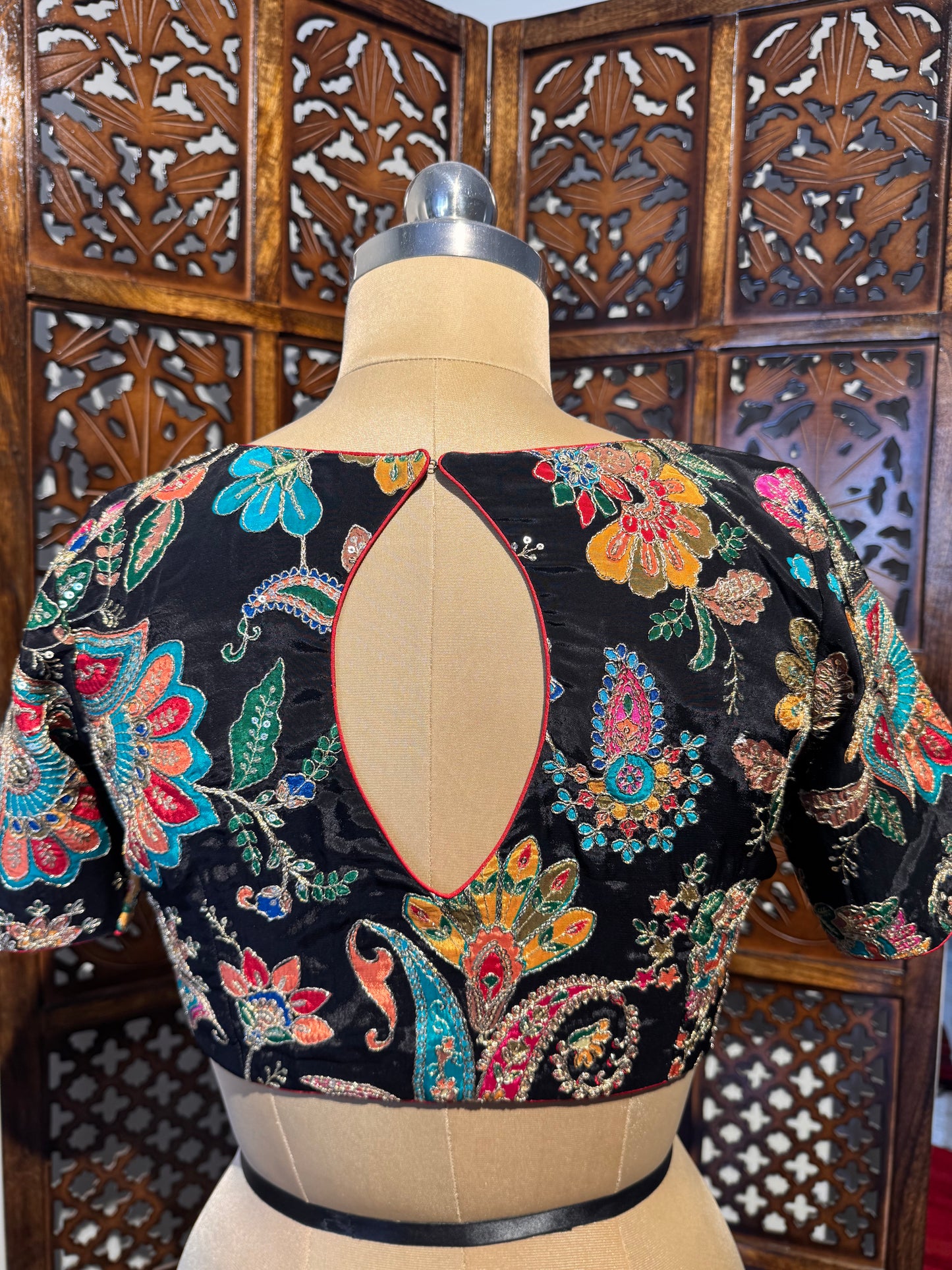 Black kalamkari Crepe Blouse Piece/Material