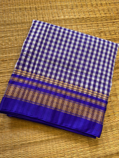 Blue Checks ilkal Cotton Silk Saree