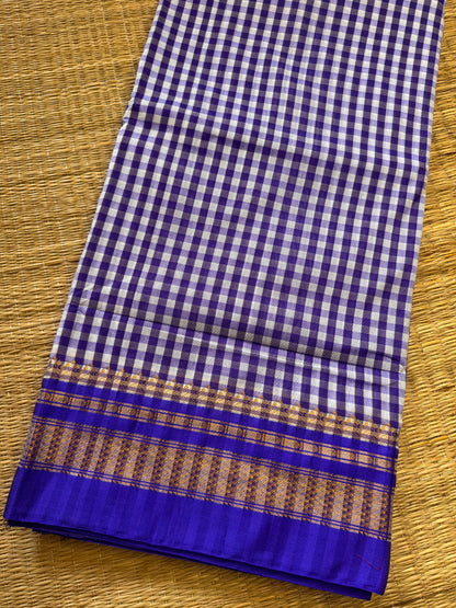 Blue Checks ilkal Cotton Silk Saree
