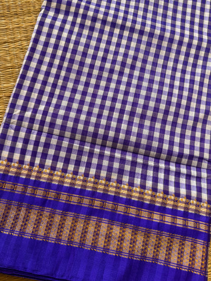 Blue Checks ilkal Cotton Silk Saree
