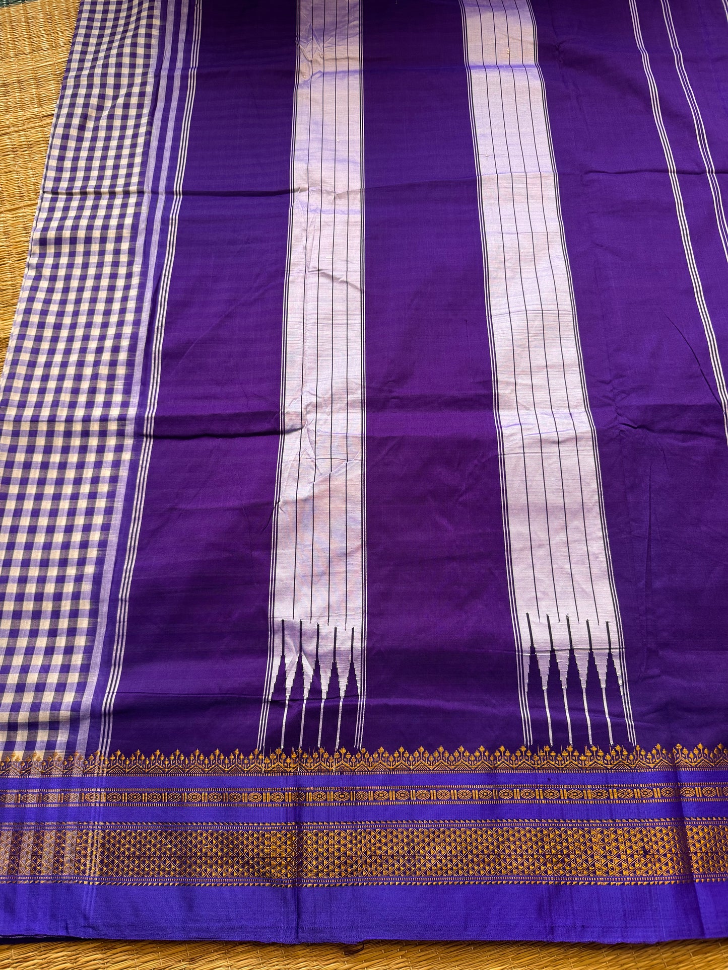 Blue Checks ilkal Cotton Silk Saree