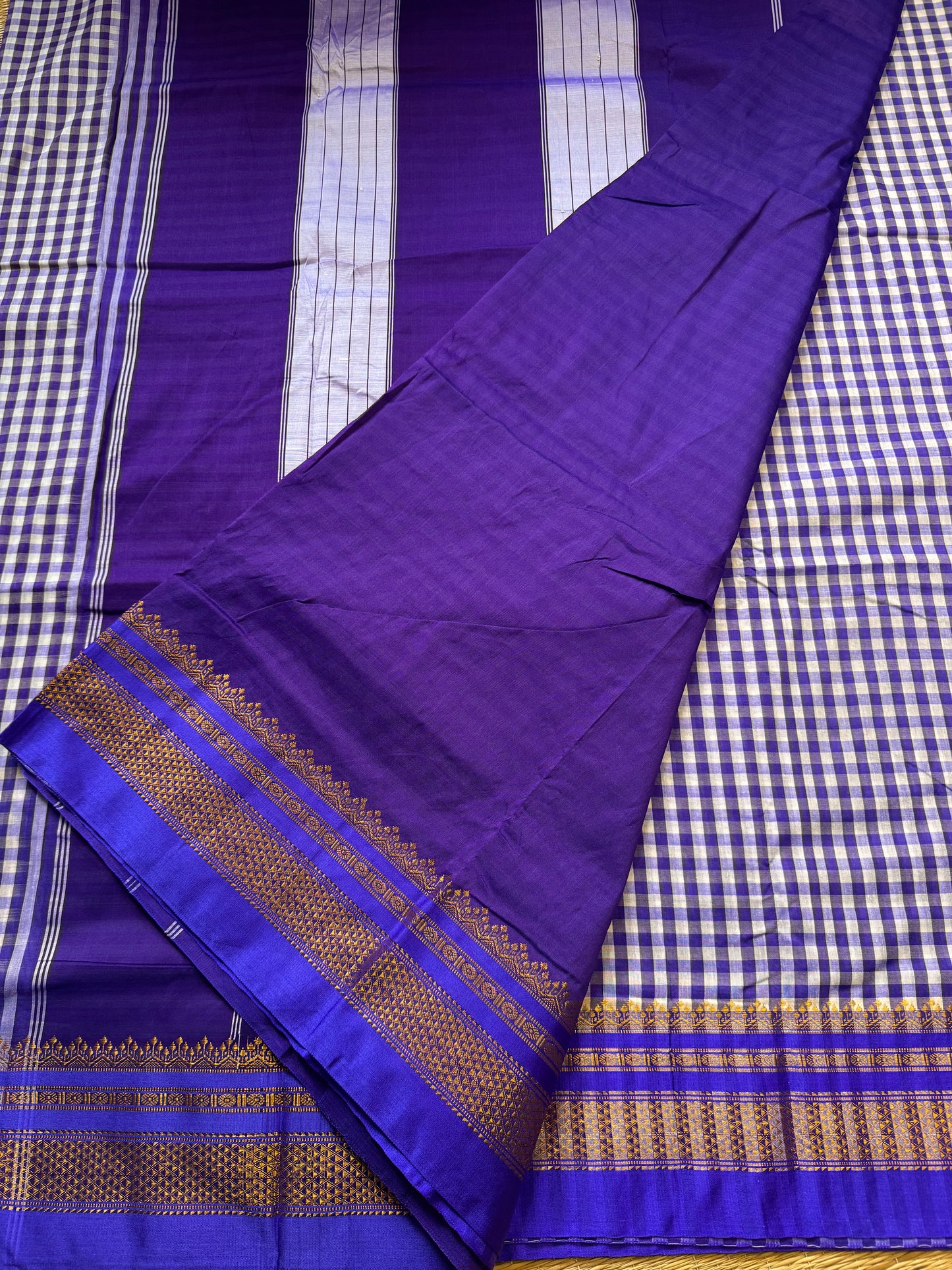 Blue Checks ilkal Cotton Silk Saree