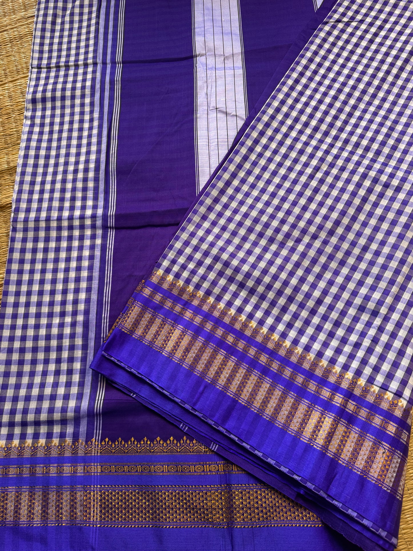 Blue Checks ilkal Cotton Silk Saree
