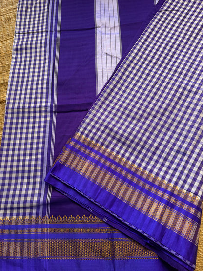 Blue Checks ilkal Cotton Silk Saree
