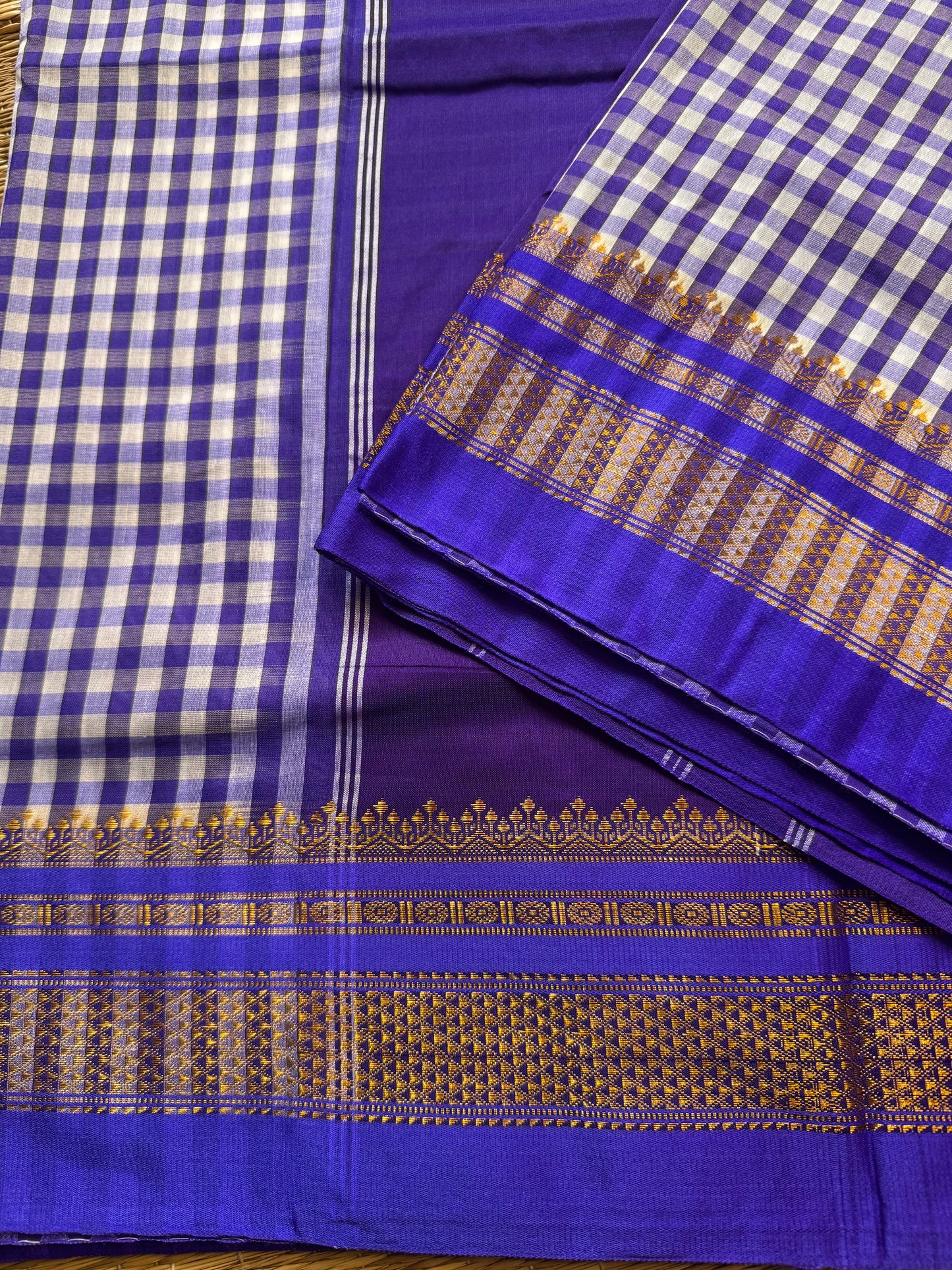 Blue Checks ilkal Cotton Silk Saree