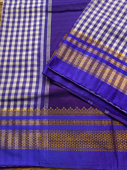 Blue Checks ilkal Cotton Silk Saree