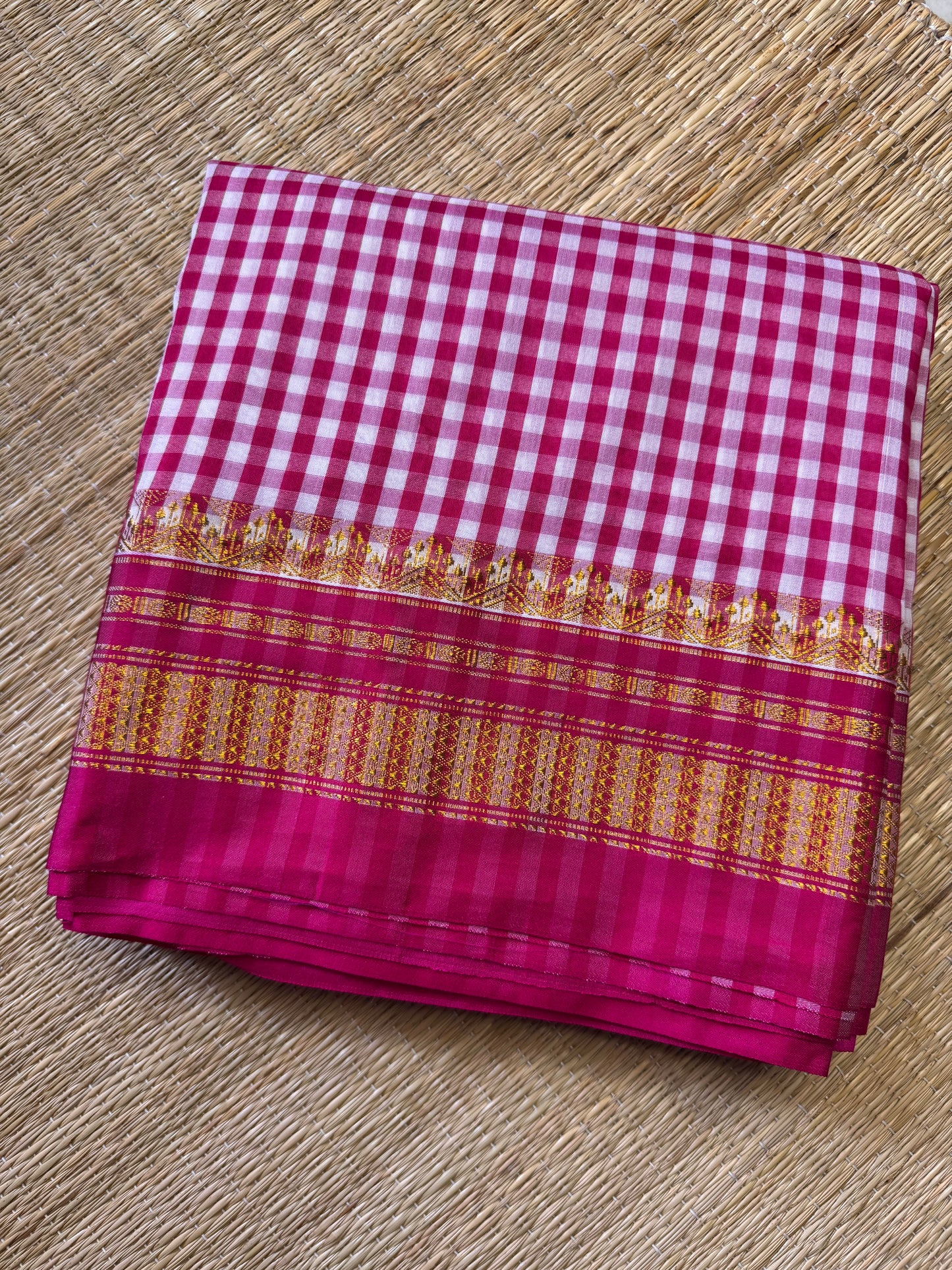 Pink Checks ilkal Cotton Saree