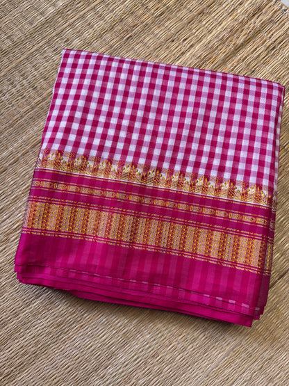 Pink Checks ilkal Cotton Saree