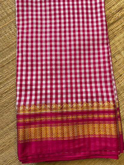 Pink Checks ilkal Cotton Saree