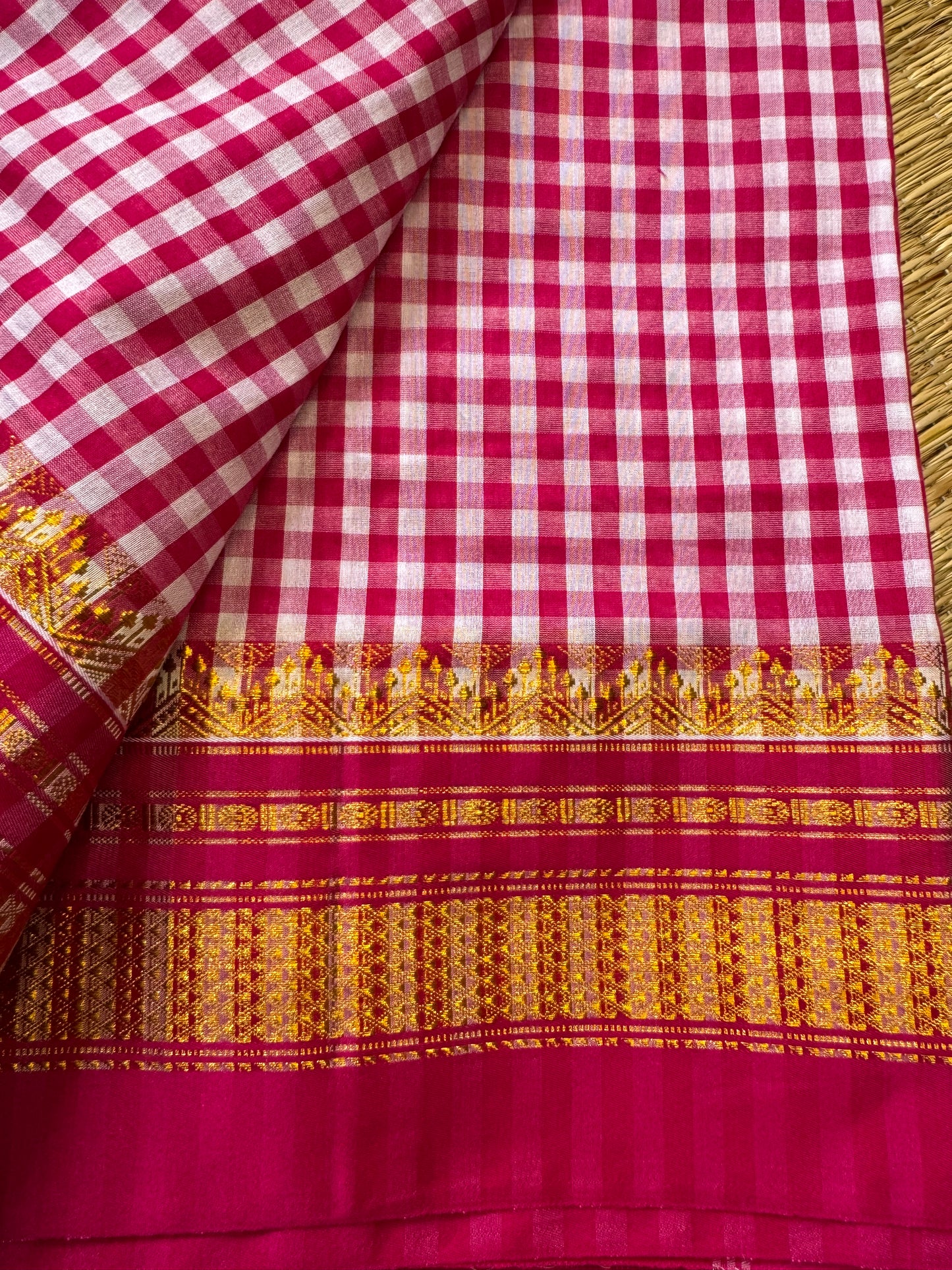 Pink Checks ilkal Cotton Saree