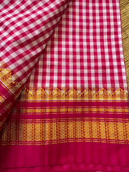 Pink Checks ilkal Cotton Saree