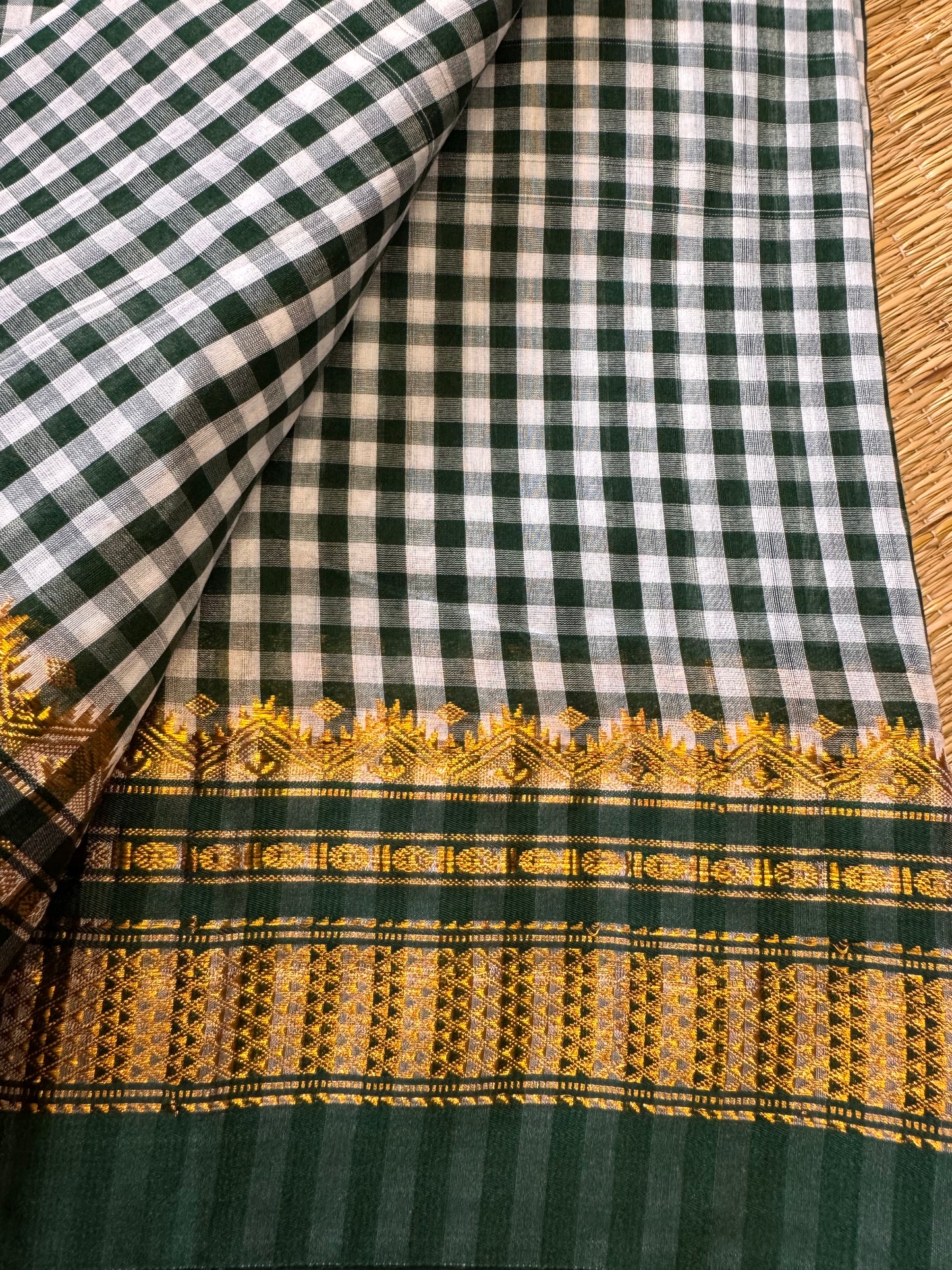 Green Checks ilkal Cotton Silk Saree