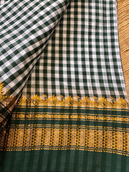 Green Checks ilkal Cotton Silk Saree