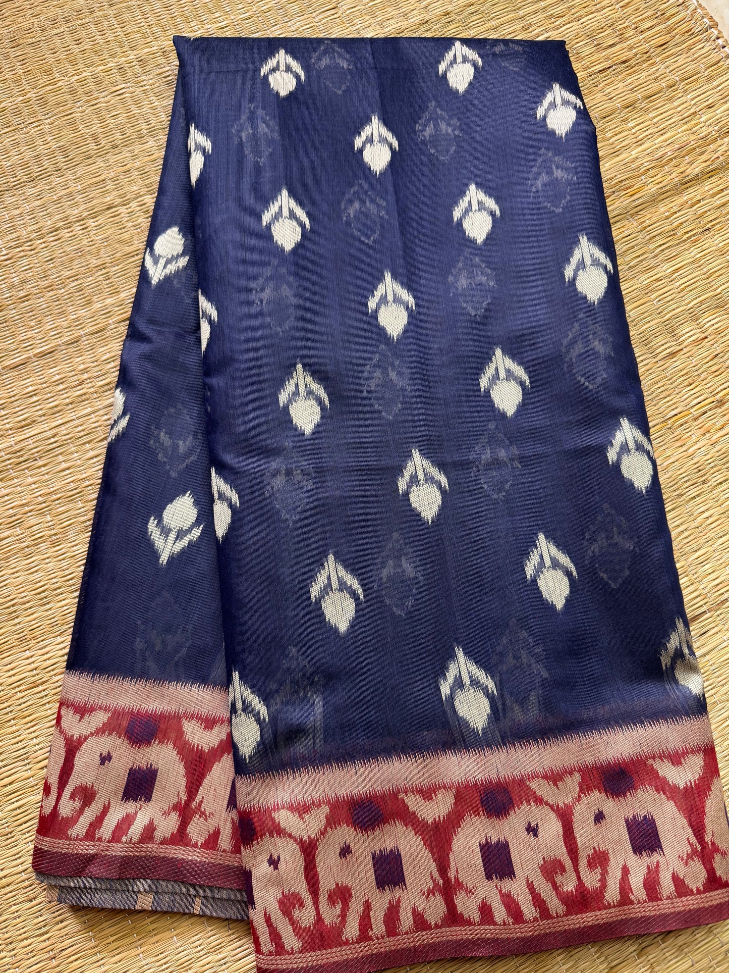 Blue Jute Linen Cotton Saree