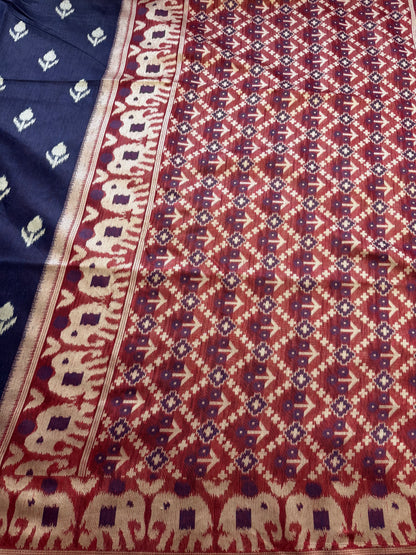Blue Jute Linen Cotton Saree