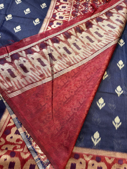 Blue Jute Linen Cotton Saree